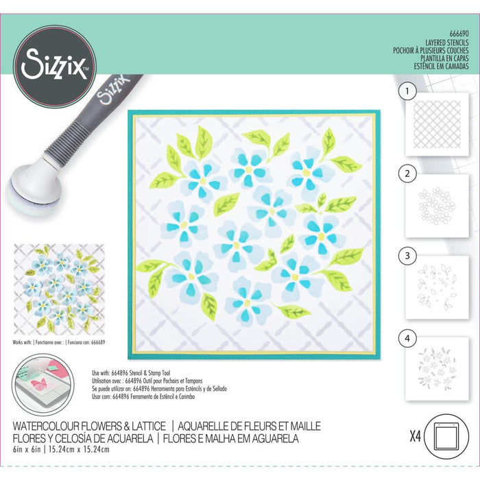 Sizzix Layered Stencils - Watercolor Flowers & Lattice