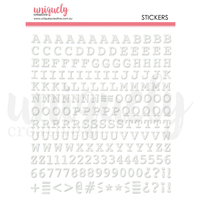 PUFFY WHITE ALPHA STICKERS - UPPERCASE